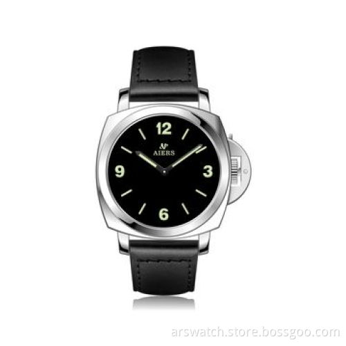 New arrival stainless steel watches for men, brown real leather strap, Swiss movement